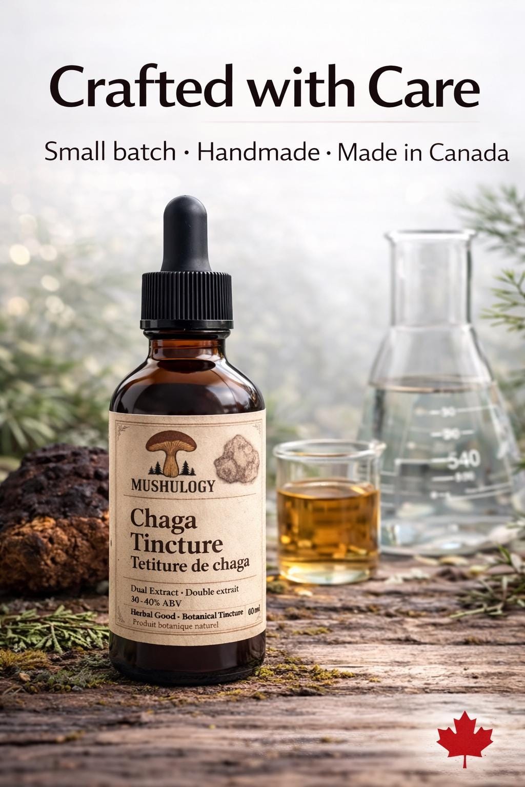 Chaga Mushroom Tincture Dual Extract | Immune Support | Antioxidant Rich | Adaptogen | Herbal Extract | Small Batch Canada