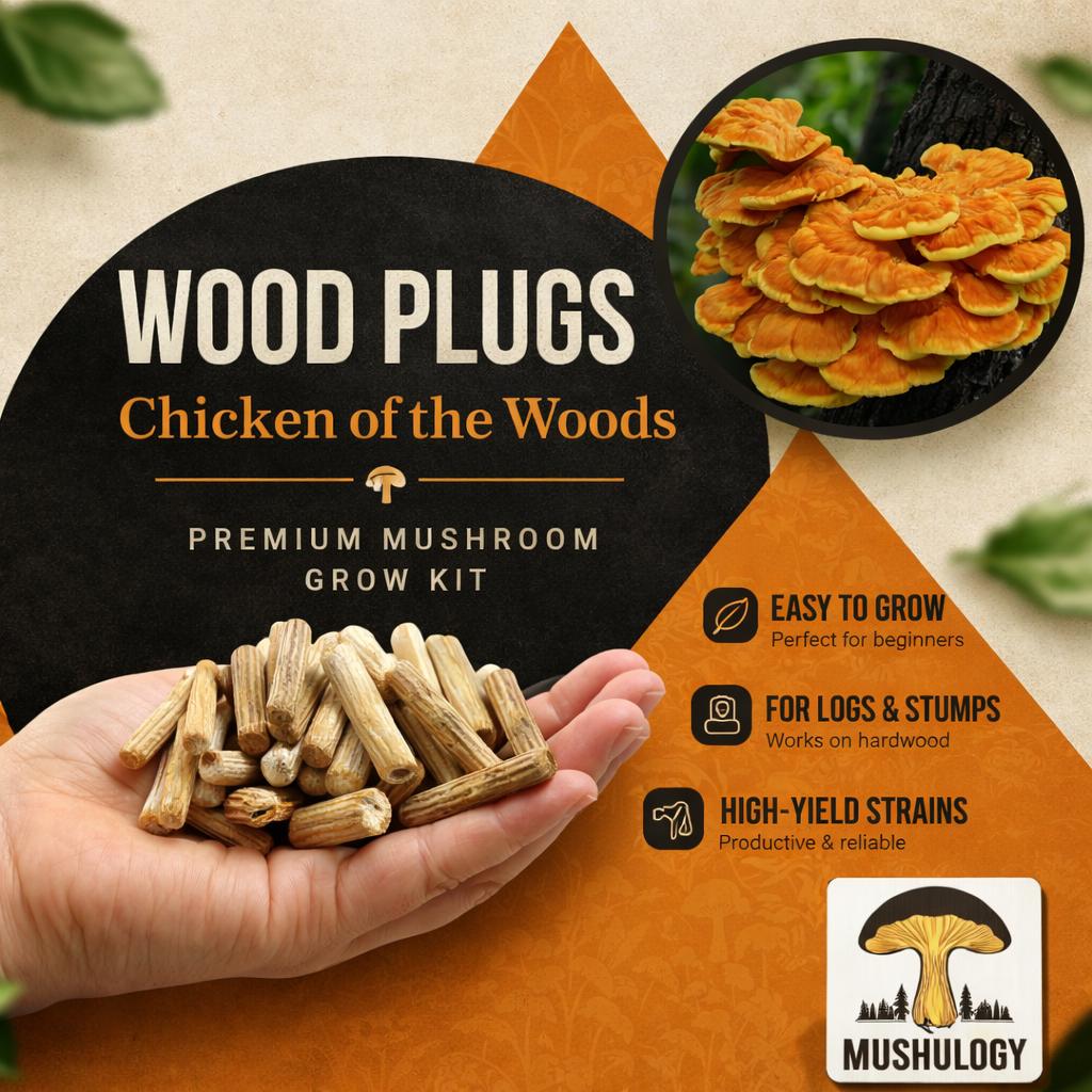 Log Inoculation Kit - 100 Chicken of the  Woods Plugs for Mushroom Cultivation . Chicken of the woods mushroom