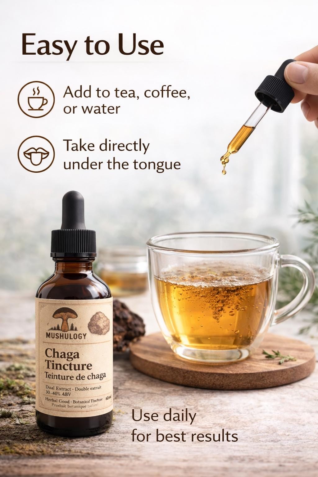 Chaga Mushroom Tincture Dual Extract | Immune Support | Antioxidant Rich | Adaptogen | Herbal Extract | Small Batch Canada