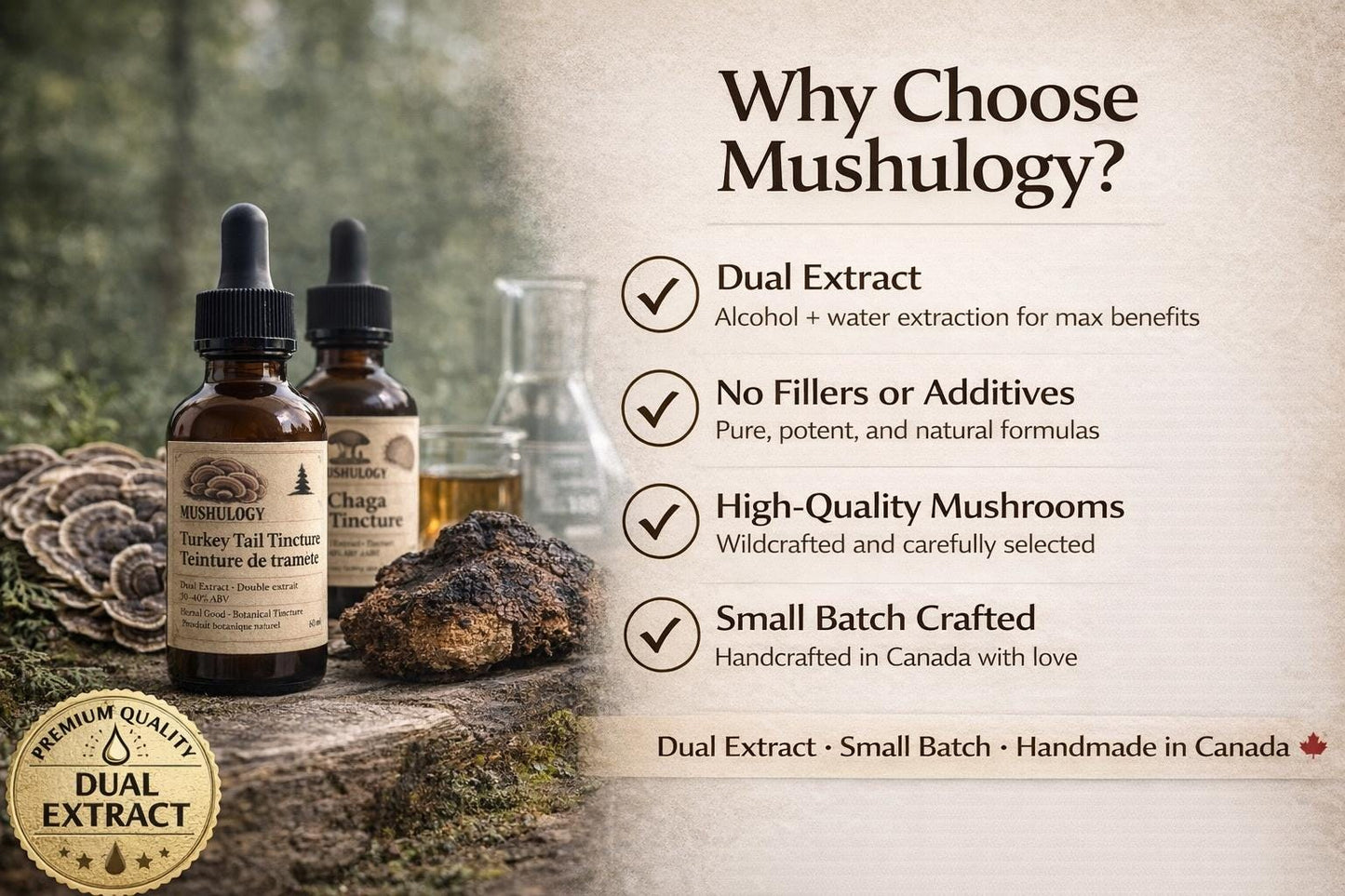 Turkey Tail Tincture Dual Extract | Immune & Gut Support | Mushroom Extract | Adaptogen | Herbal Supplement | Small Batch Canada