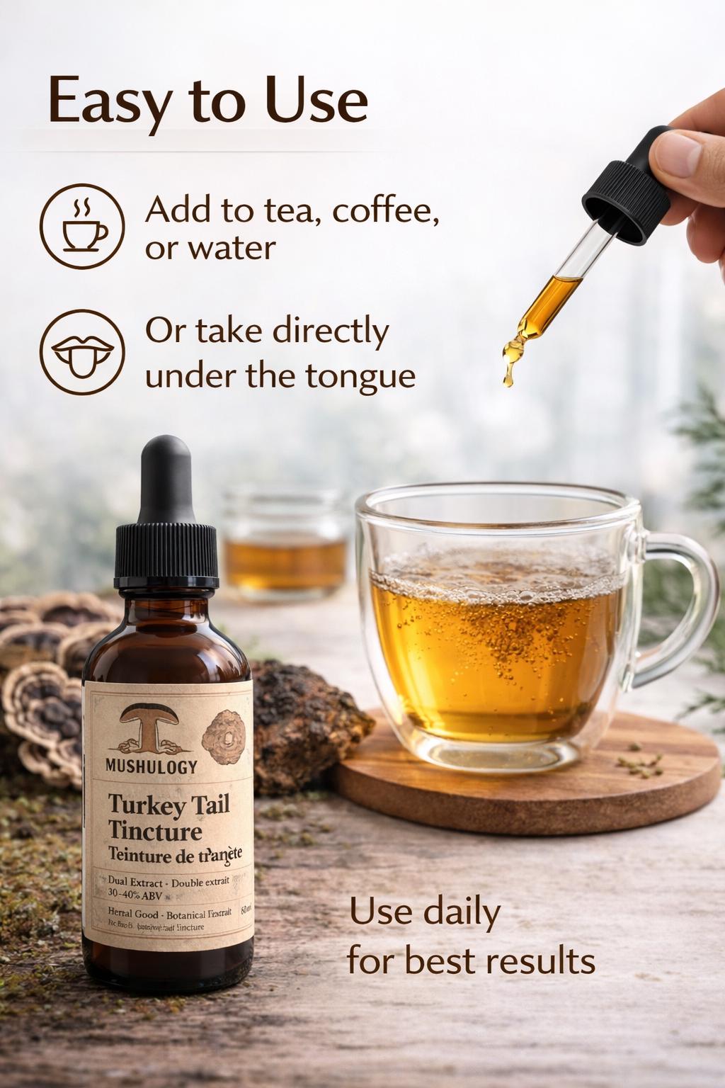 Turkey Tail Tincture Dual Extract | Immune & Gut Support | Mushroom Extract | Adaptogen | Herbal Supplement | Small Batch Canada
