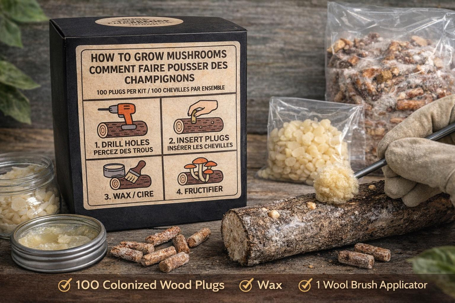 Turkey Tail Mushroom Wood Plugs – 100 Count Cultivation Kit